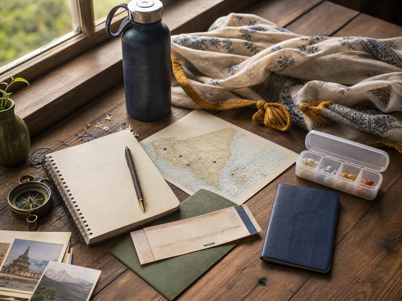 Travel planner, notebook and practical objects
